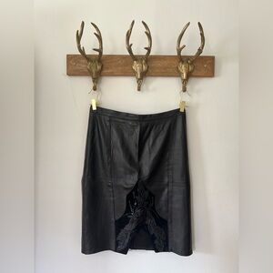 Elegant Black super soft Leather Skirt with Floral Cutout